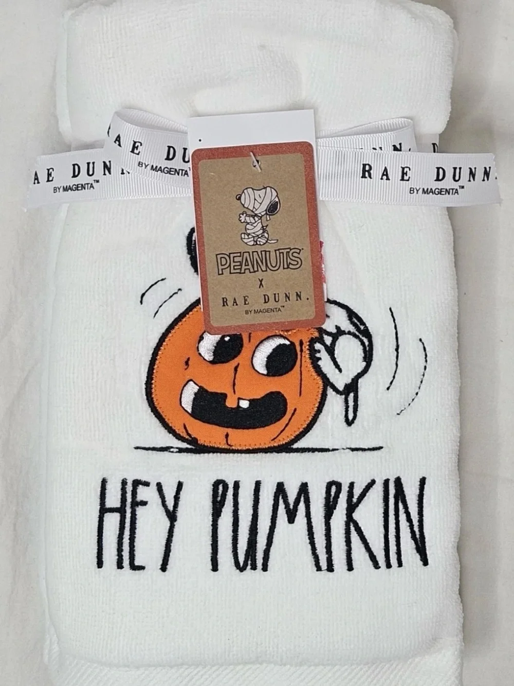 Snoopy X Rae Dunn HEY PUMPKIN Set 2 Halloween Peanuts Luxe Bathroom Hand Towels